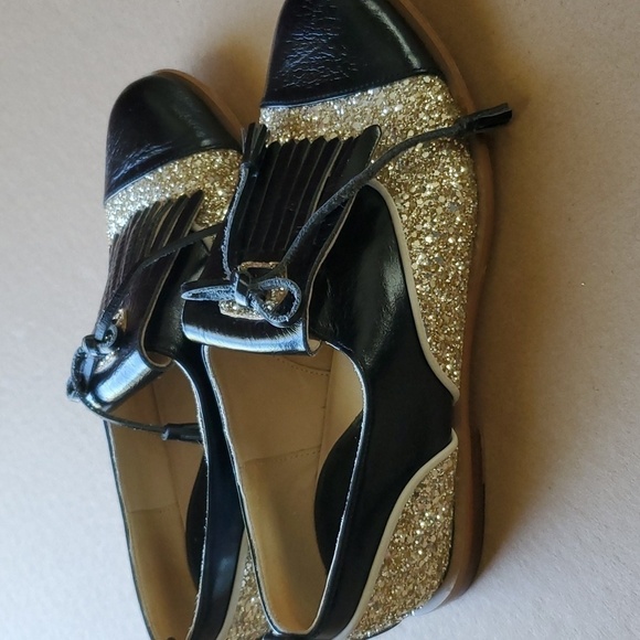 Croon RARE tassel  gold glitter and black shoes Size 38 (us 7.5 ) - Picture 10 of 11